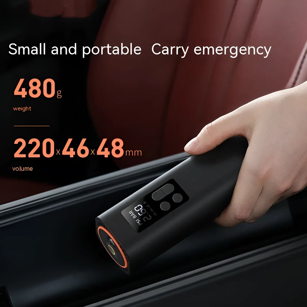 Black super mini car digital display inflator with compact design for vehicle tyre pressure maintenance