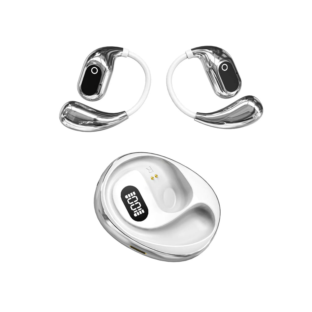 AI smart translation wireless Bluetooth ear-mounted headset XG99 White with digital display and voice control