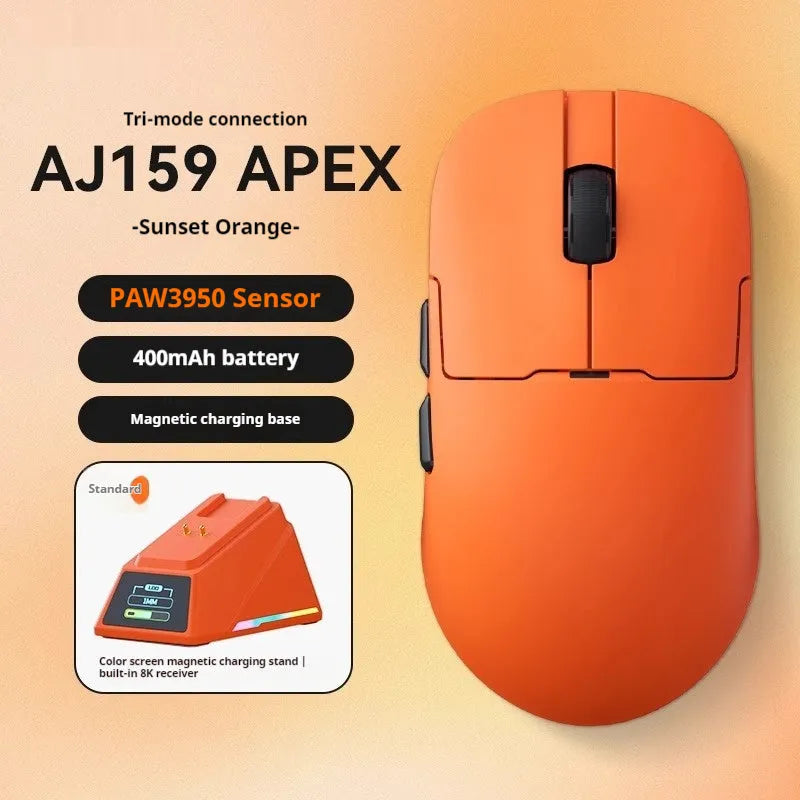 AJAZZ AJ159 white wireless gaming mouse with three-mode connectivity on a desk