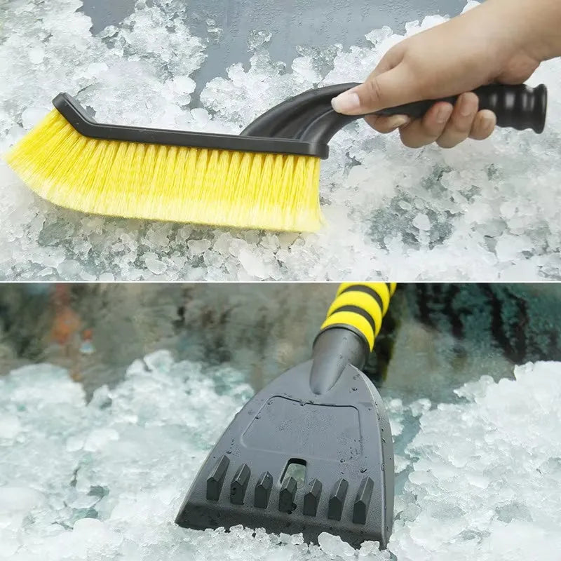 2 in 1 snow brush ice scraper for car windshield with red handle and foam grip