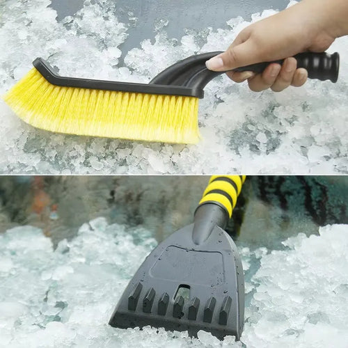 2 in 1 snow brush ice scraper for car windshield with red handle and foam grip