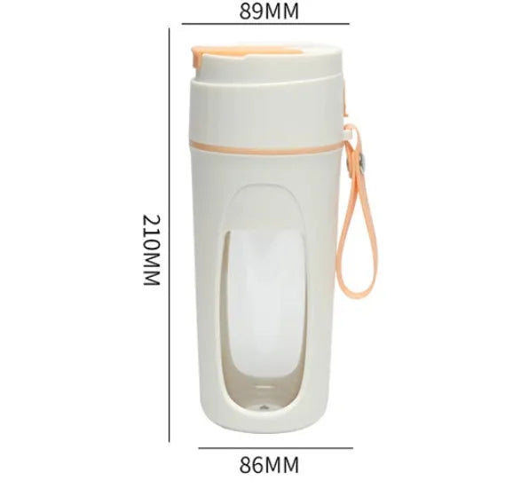 Portable electric juicer cup with USB cable in fresh orange, grass green, or light purple colour.