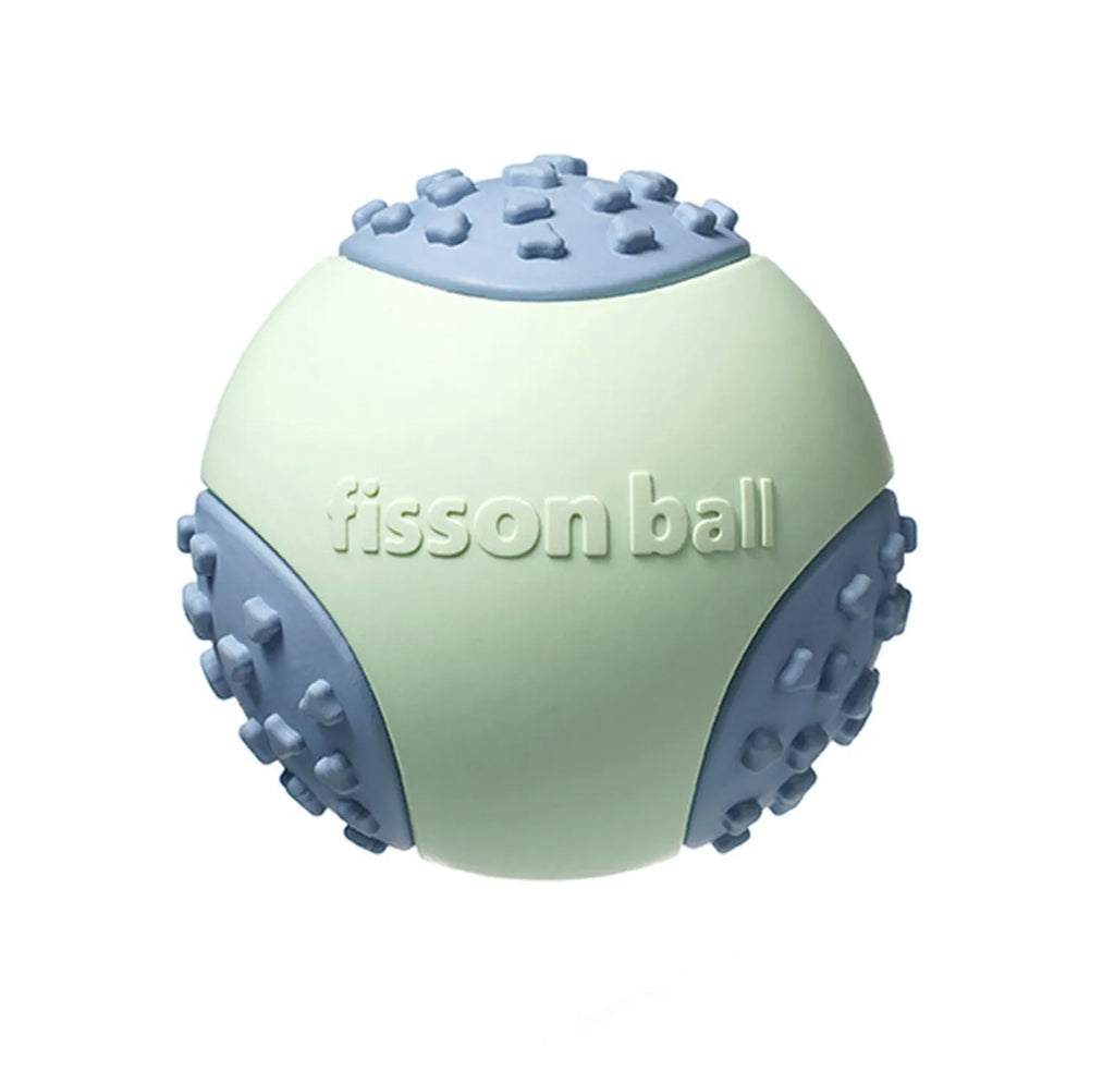 Green and pink durable plastic rolling ball dog toy with 64mm diameter for small and medium dogs