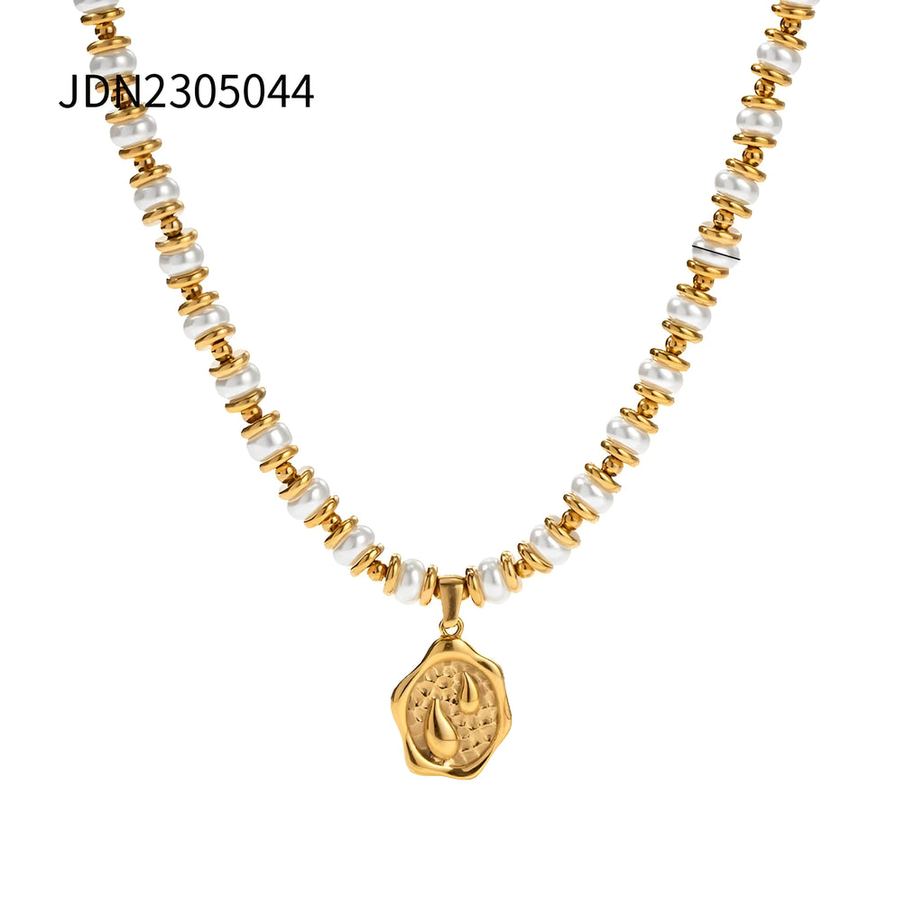 European and American titanium steel shell pearl necklace, stainless steel, electroplated, regular chain, JDN2305044 style