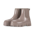 Women's low tube waterproof rain boot in apricot colour with flat heel and non-slip sole