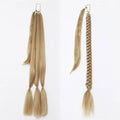 Winding ponytail wig in brown black, high-temperature fibre, non-hot dyed, on a stand.