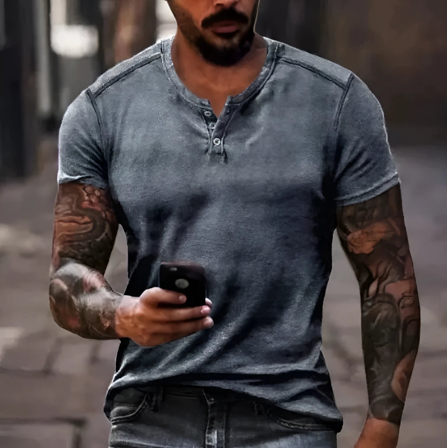 Men's short sleeve casual shirt with lapel button collar in polyester bird's eye cloth for summer sports