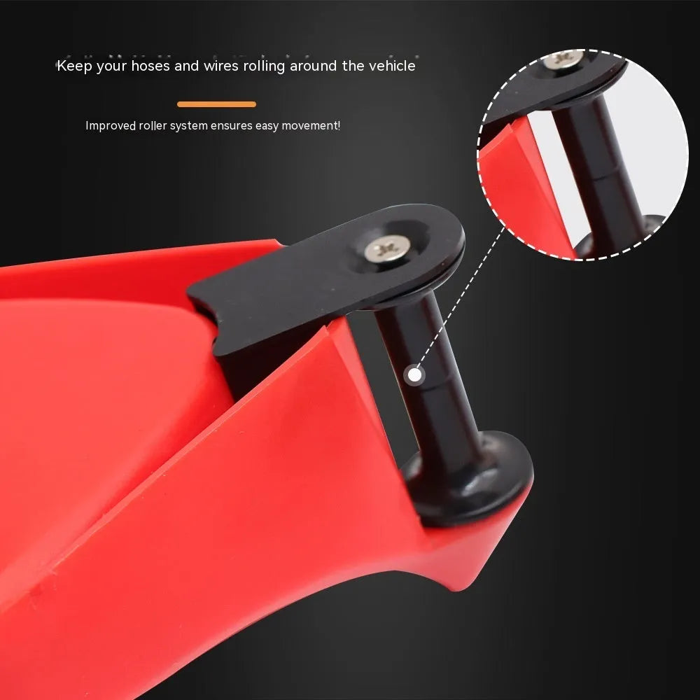 Red plastic triangle car parking blocks with rubber non-slip brackets, set of four