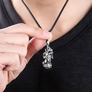 Retro-style Pixiu pendant necklace with artificial crystal, copper electroplating, pearl chain, and leather rope option