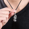 Retro-style Pixiu pendant necklace with artificial crystal, copper electroplating, pearl chain, and leather rope option