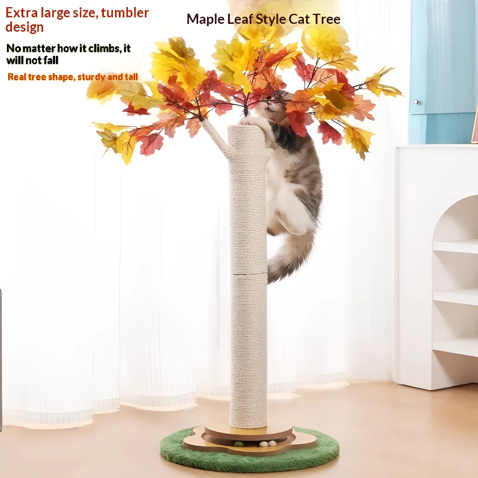 Cat climbing frame sisal scratch post maple leaf tree with branches for indoor cats
