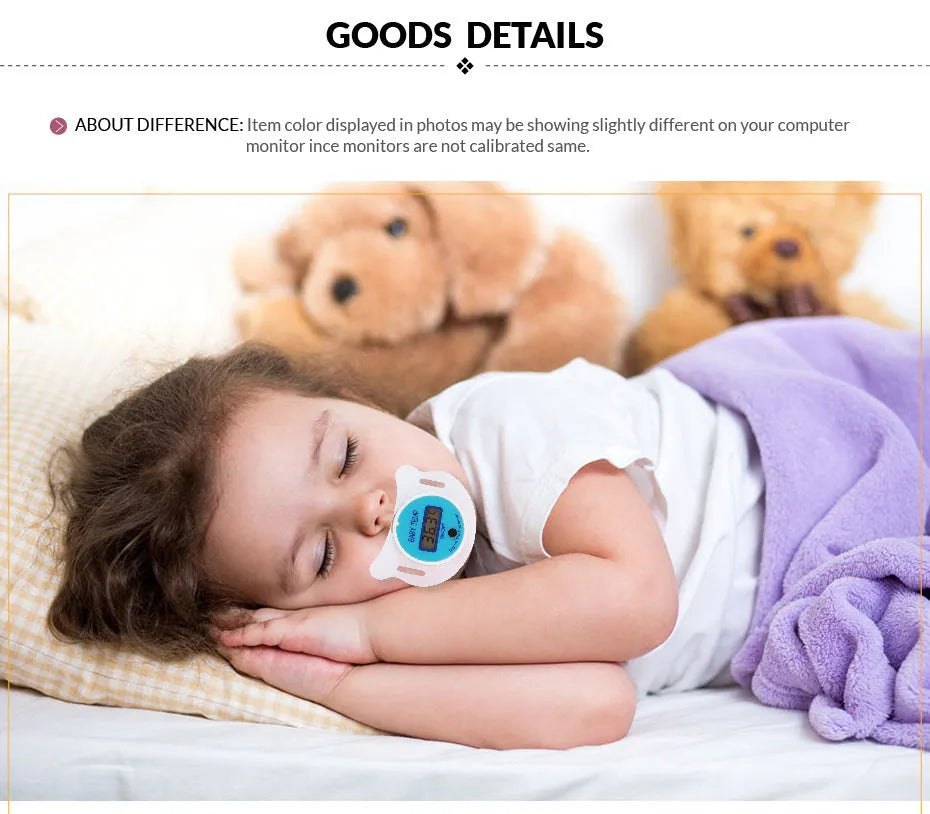 Blue and pink baby pacifier digital thermometer with LCD display for infant temperature monitoring
