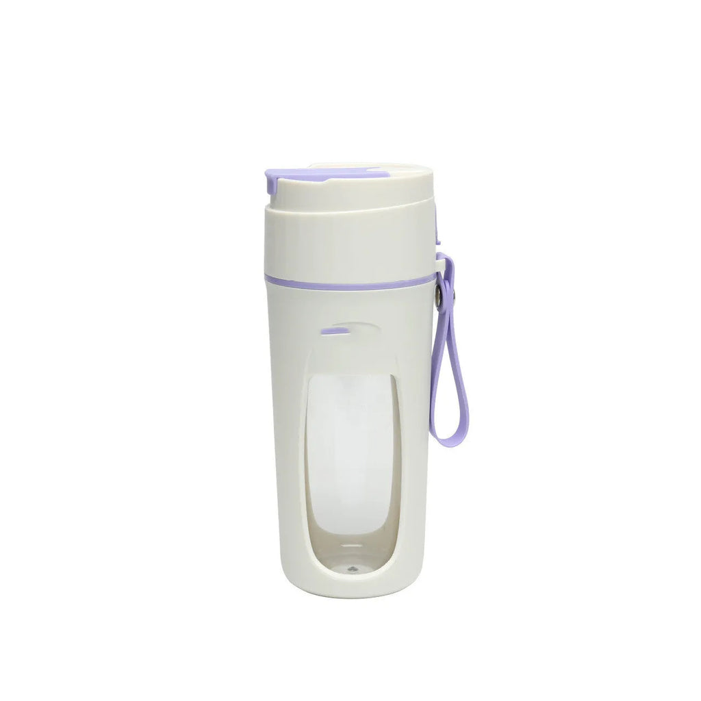 Portable electric juicer cup with USB cable in fresh orange, grass green, or light purple colour.