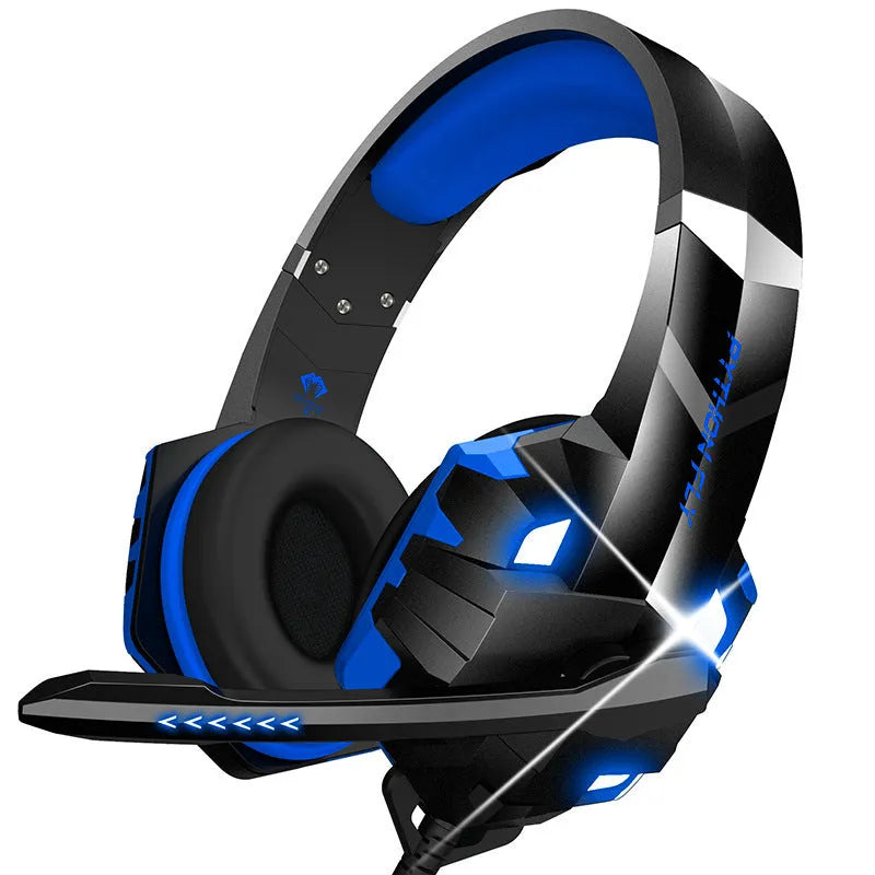 Wired gaming headset with microphone and breathing light in blue, pink, red, or white options