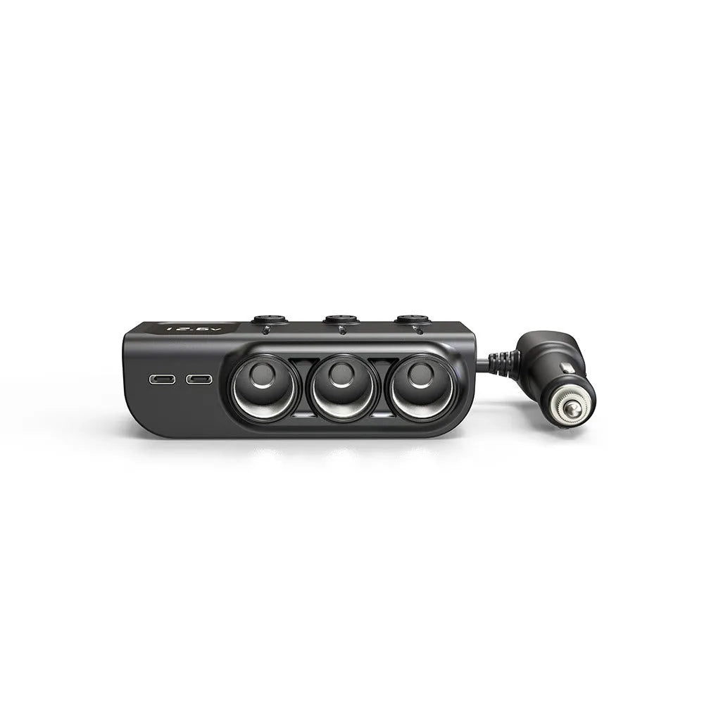 GC01 black one-to-three USB car cigarette lighter splitter with three independent ports and 12-24V input