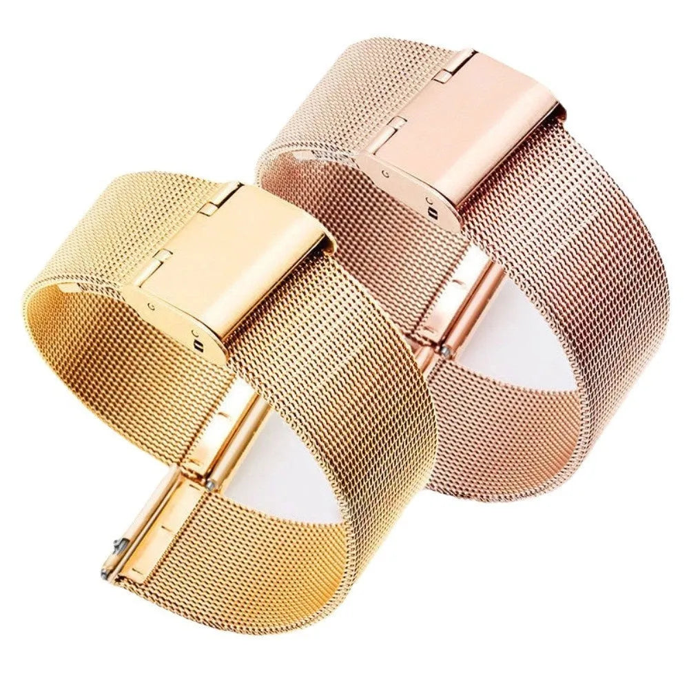Milani woven stainless steel watch band in silver, black, rose gold, and gold colour options