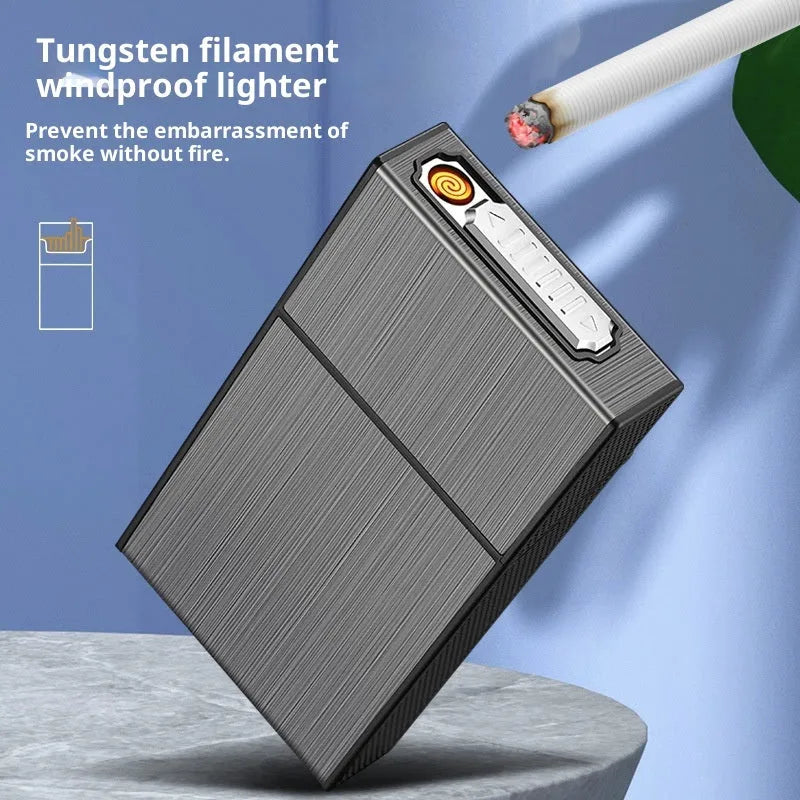 USB rechargeable aluminium creative cigarette case in black brushed finish for storage and collection