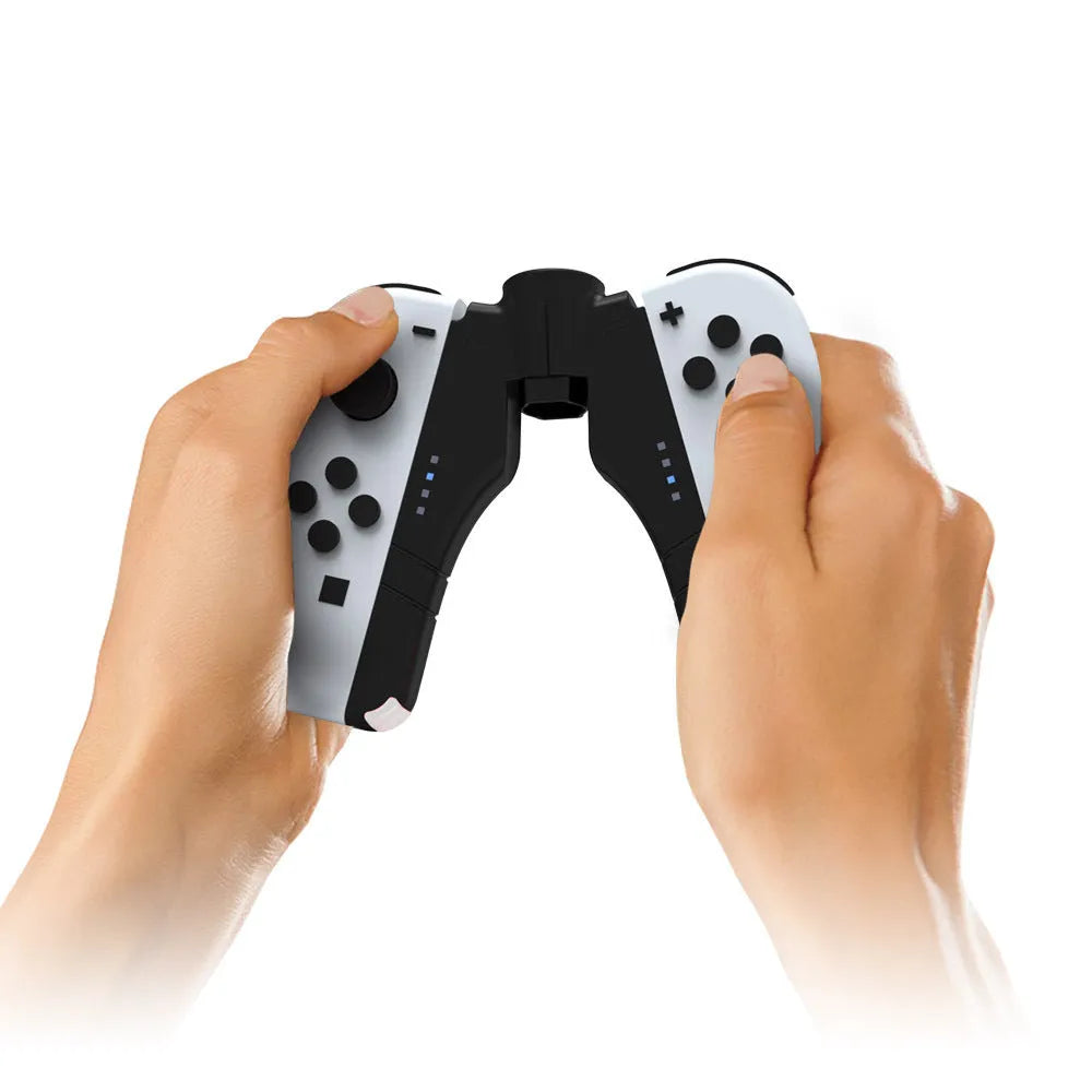Black four-in-one charger holder for Switch, attached to handle ends with Type-C interface.