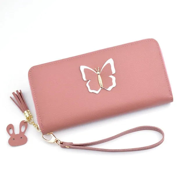 Women's long zip wallet in PU leather with polyester lining, 19.5 x 9.5 x 2.5 cm, shown in green blue black red pink