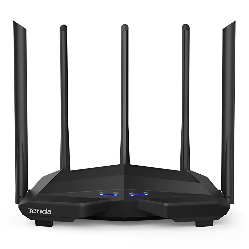 AC11 Gigabit wireless router in black with 8-pin pure copper ports and three LAN ports on the back