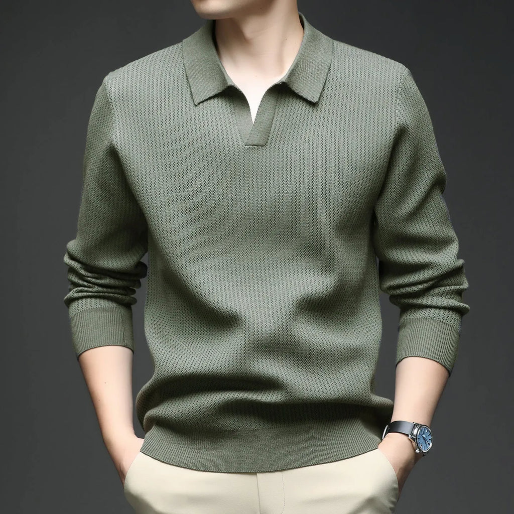 Men's loose pullover sweater in green, black, camel, or brown colours for autumn casual wear
