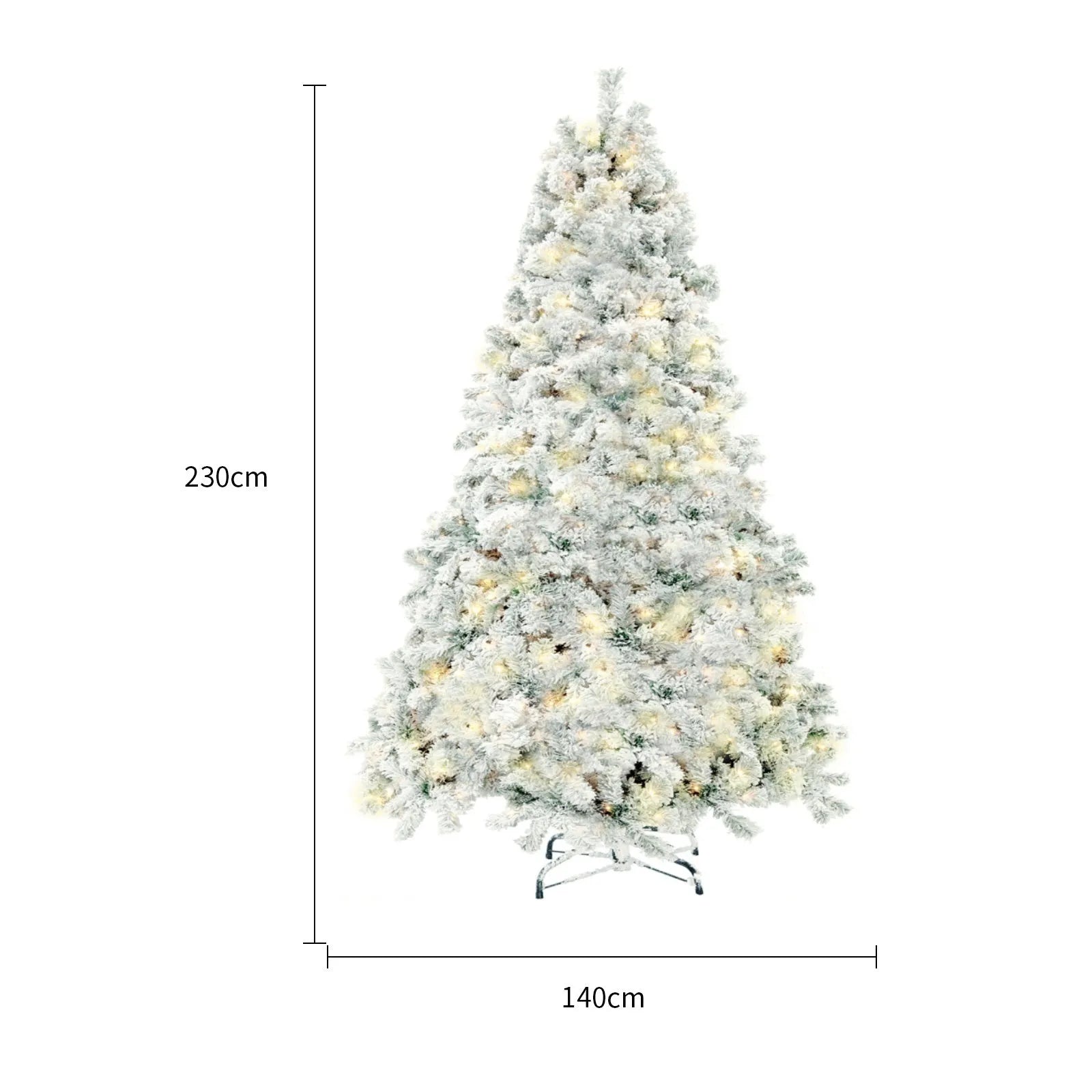 Green and white snow-covered artificial PVC Christmas tree with metal stand