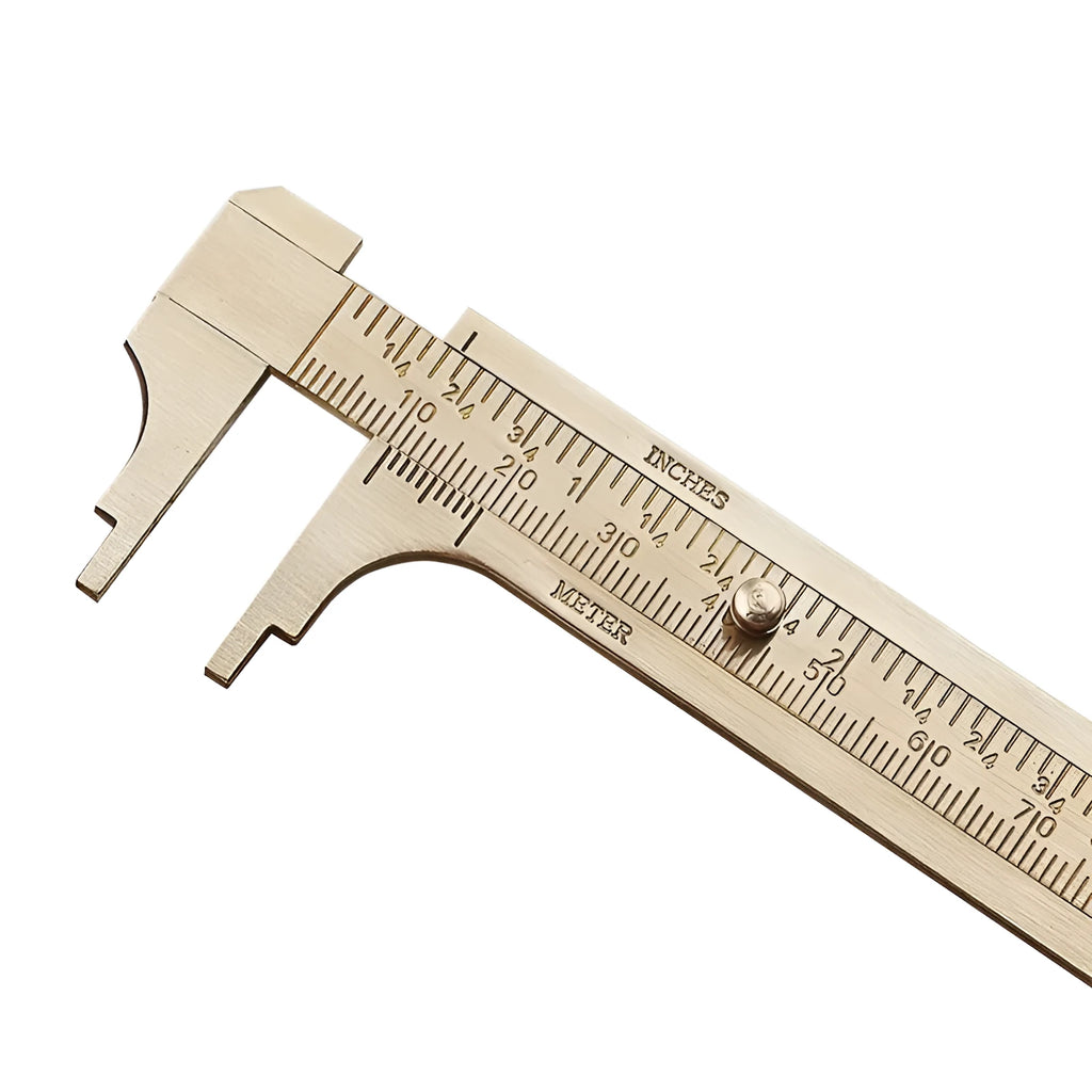 Double scale mini copper caliper 100mm brass vernier caliper with metric and imperial scales on white background