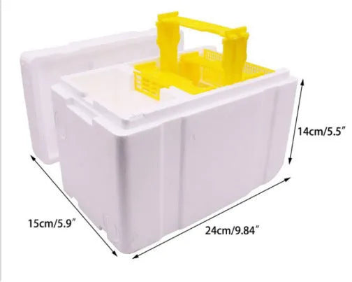 Three white EPS foam mini delivery boxes for bee queen mating and hive breeding.