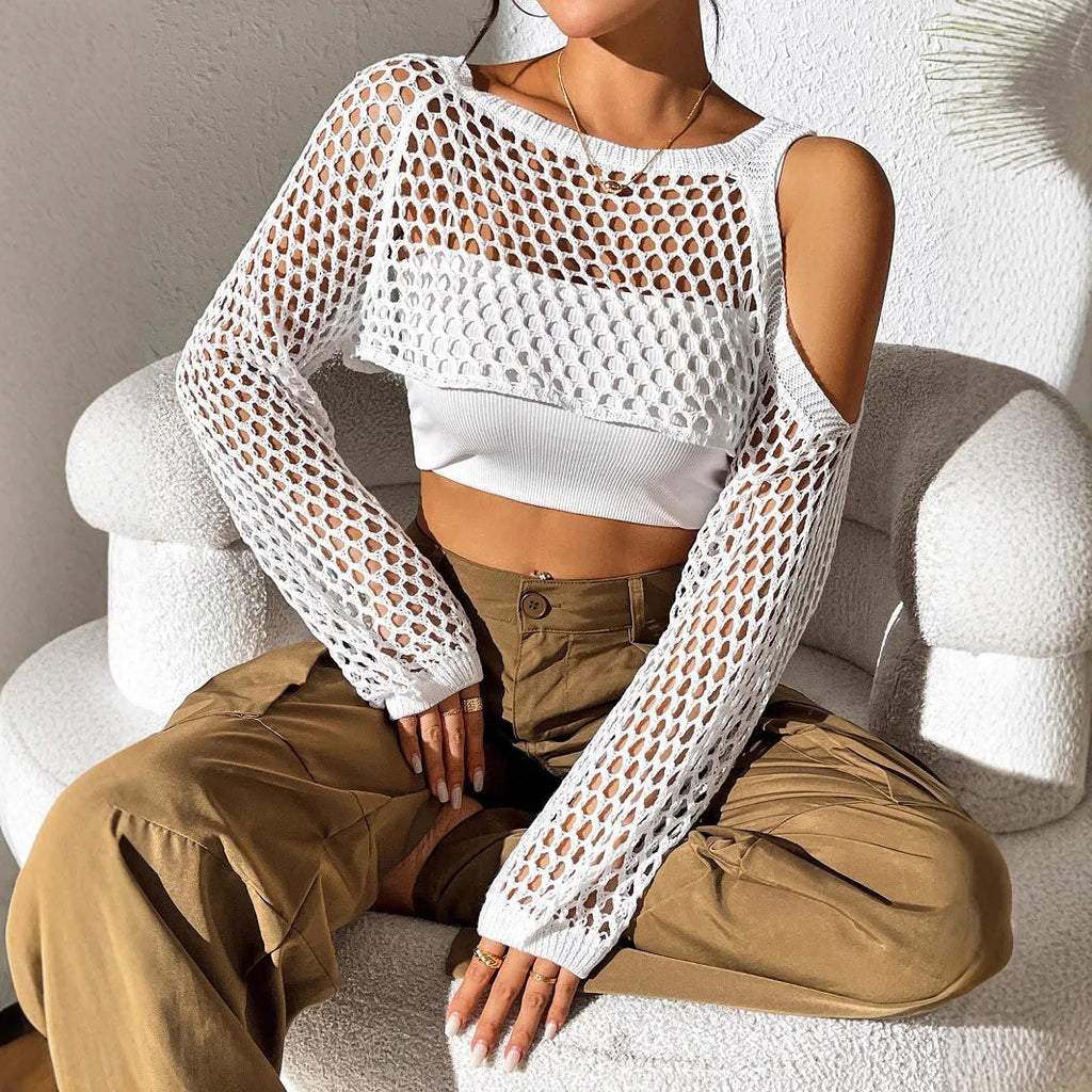Mesh shirt with hollowed navel detail in free size, shown in Army Green colour.