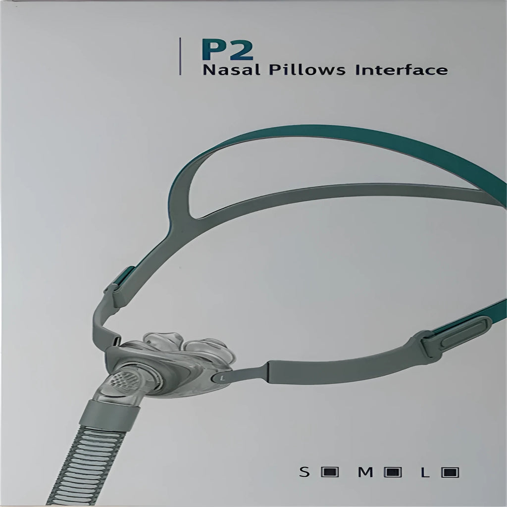 Ventilator nasal pillow mask accessory set with silicone components in box packaging