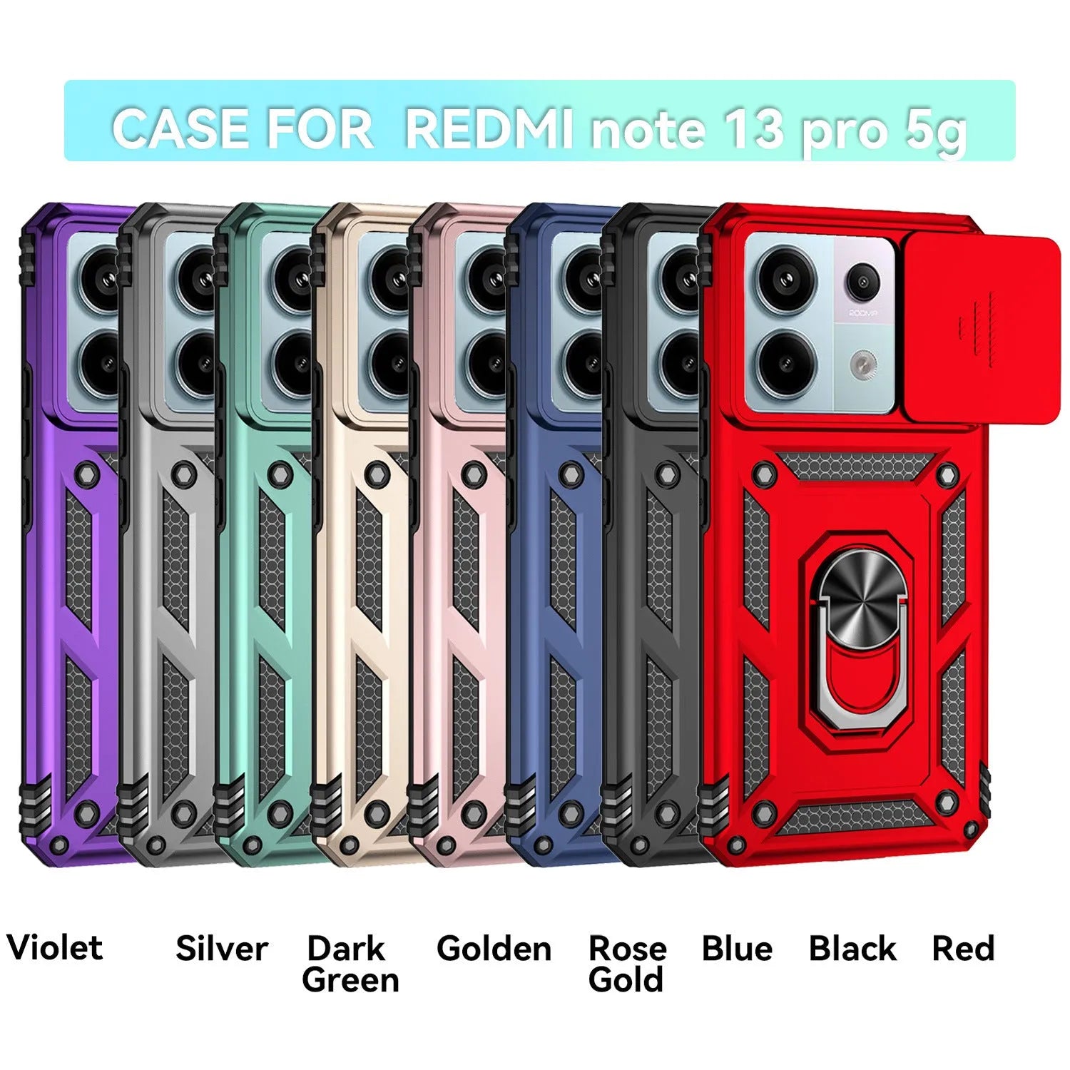 Drop-resistant phone case for Redmi Note 13 Pro with integrated bracket and magnetic suction in black