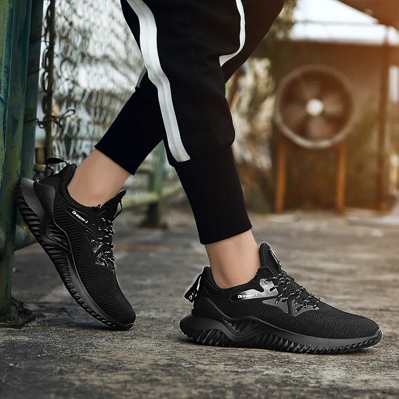 Men's breathable mesh running shoes with front strap closure in multiple colour options