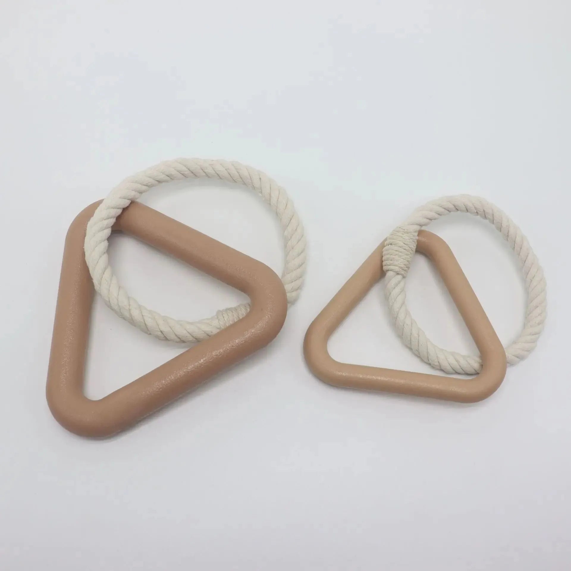 Large triangular cotton rope pull ring dog toy in beige, pink or purple colours