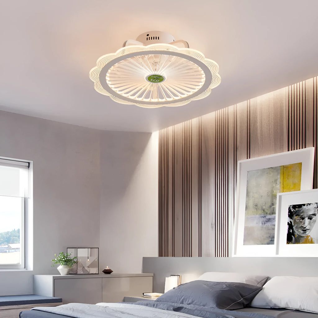 Super quiet bedroom ceiling fan light simple modern design with white PMMA lampshade and wire-drawing finish