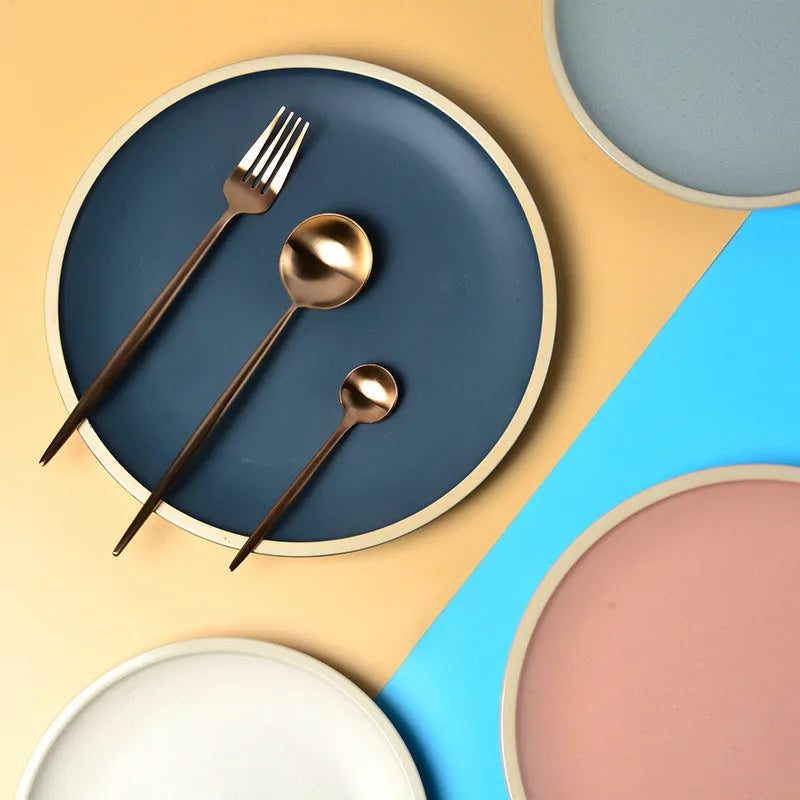 10 inch matte ceramic dinner plate with pure colour finish and sesame point glaze texture