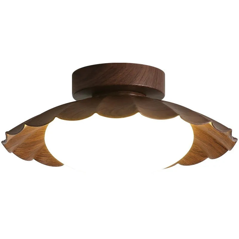 Round 25 cm mid-ancient silent balcony LED ceiling light in beige iron and acrylic shade on white ceiling