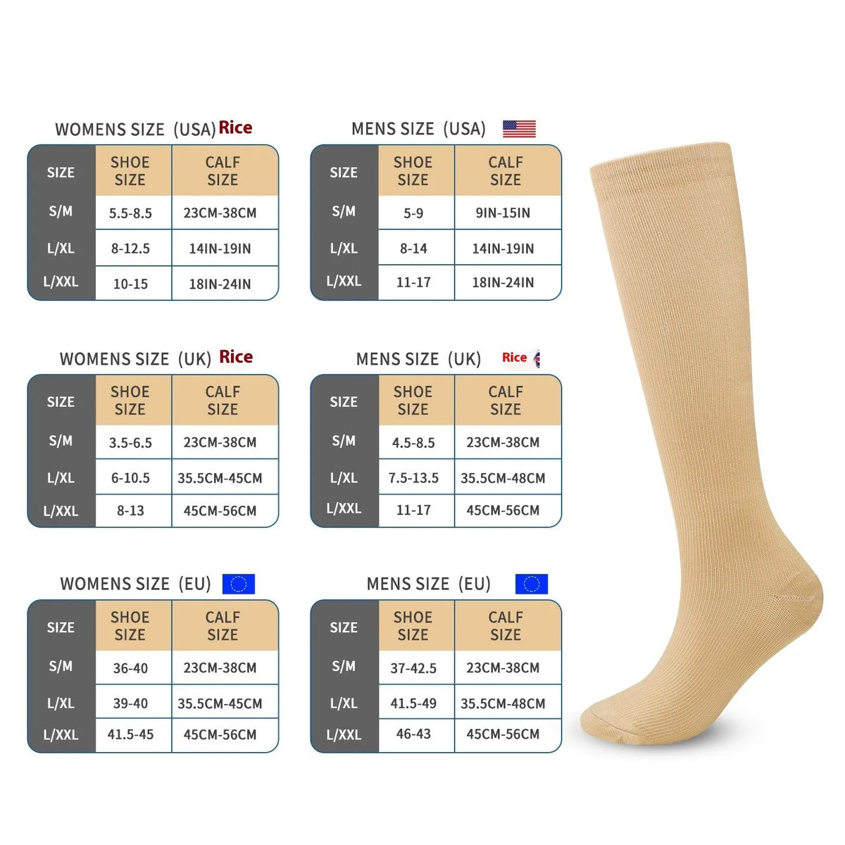 Long tube compression socks in nylon yarn, high cylinder sports style, solid colours, one pair