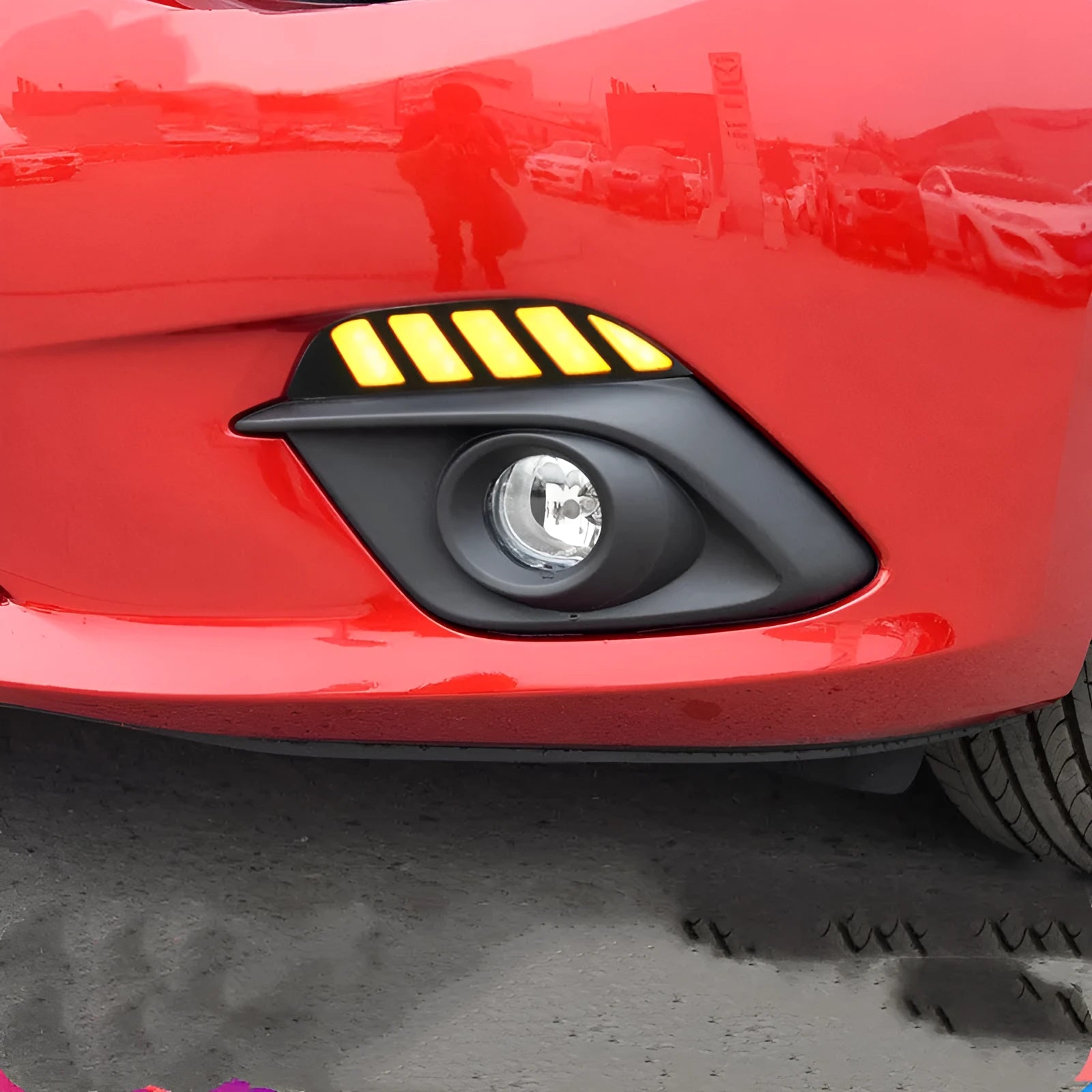 LED daytime running light fog light modification kit for 14-16 Mazda Atenza with white driving light and yellow turn signal streamer, black ABS housing