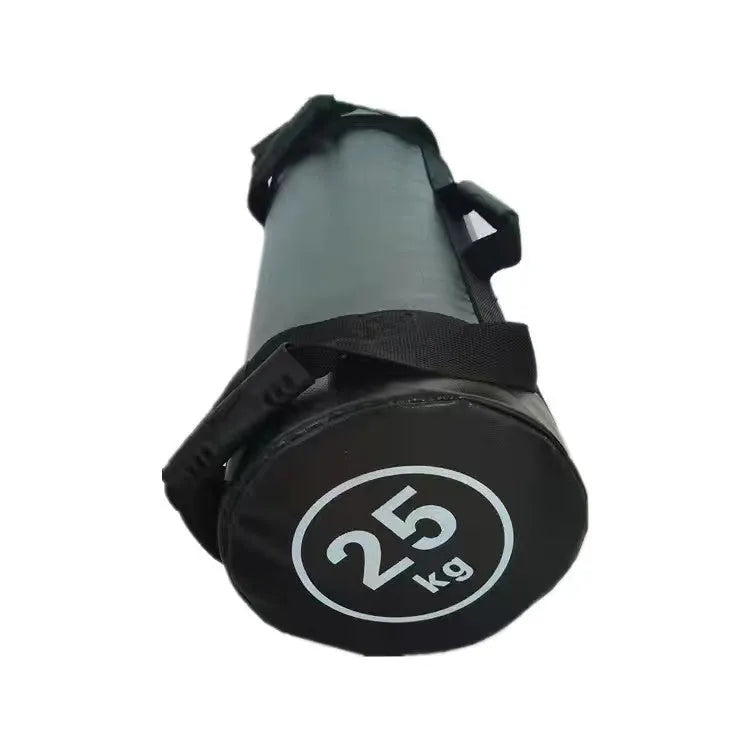 Flat white PVC solid fitness training sandbag for weight lifting in gym.