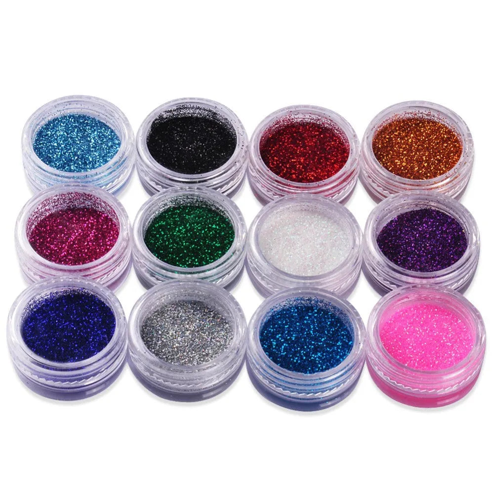 24-colour 3D nail art glitter set in clear box, 128.5g total weight