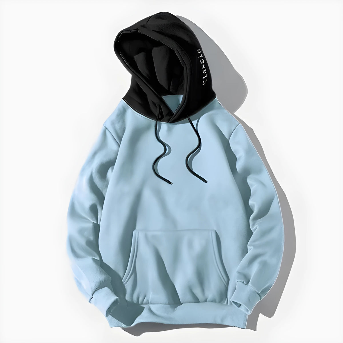Men's hooded sweatshirt with drawstring hood and long sleeves, spandex blend, shown in apricot