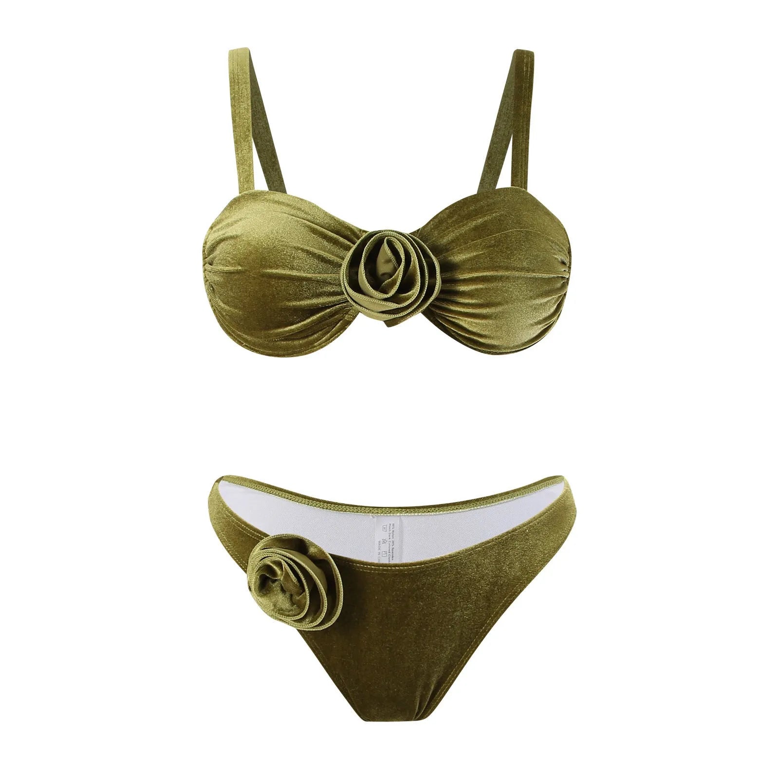 Women's A371 Green swimsuit with 3D floral pattern, includes bra and briefs.