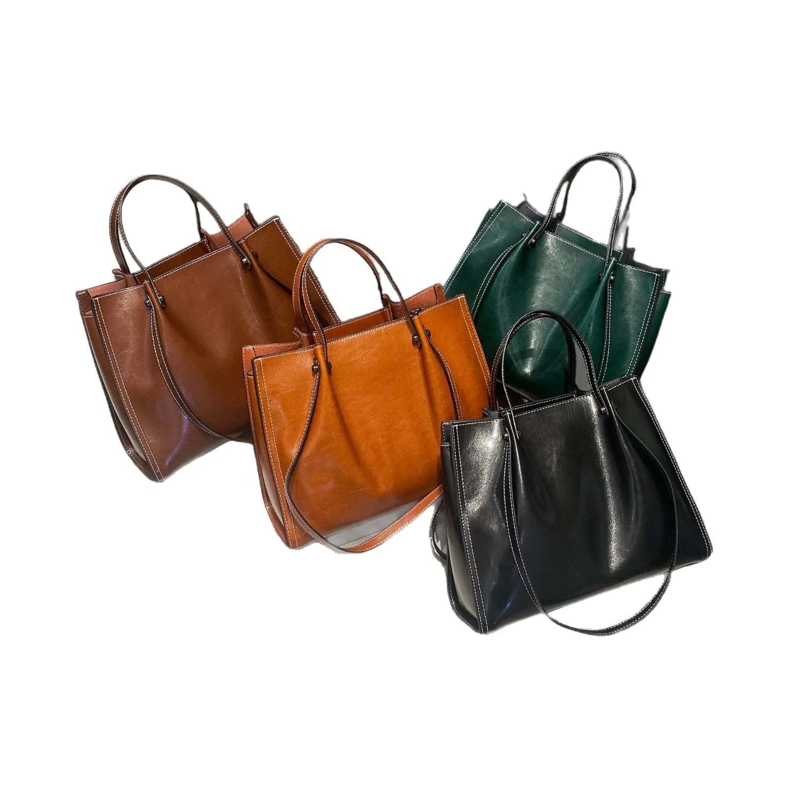Genuine leather cowhide messenger bag for women, horizontal square shape, 32x13x26cm, splice design, available in four colours