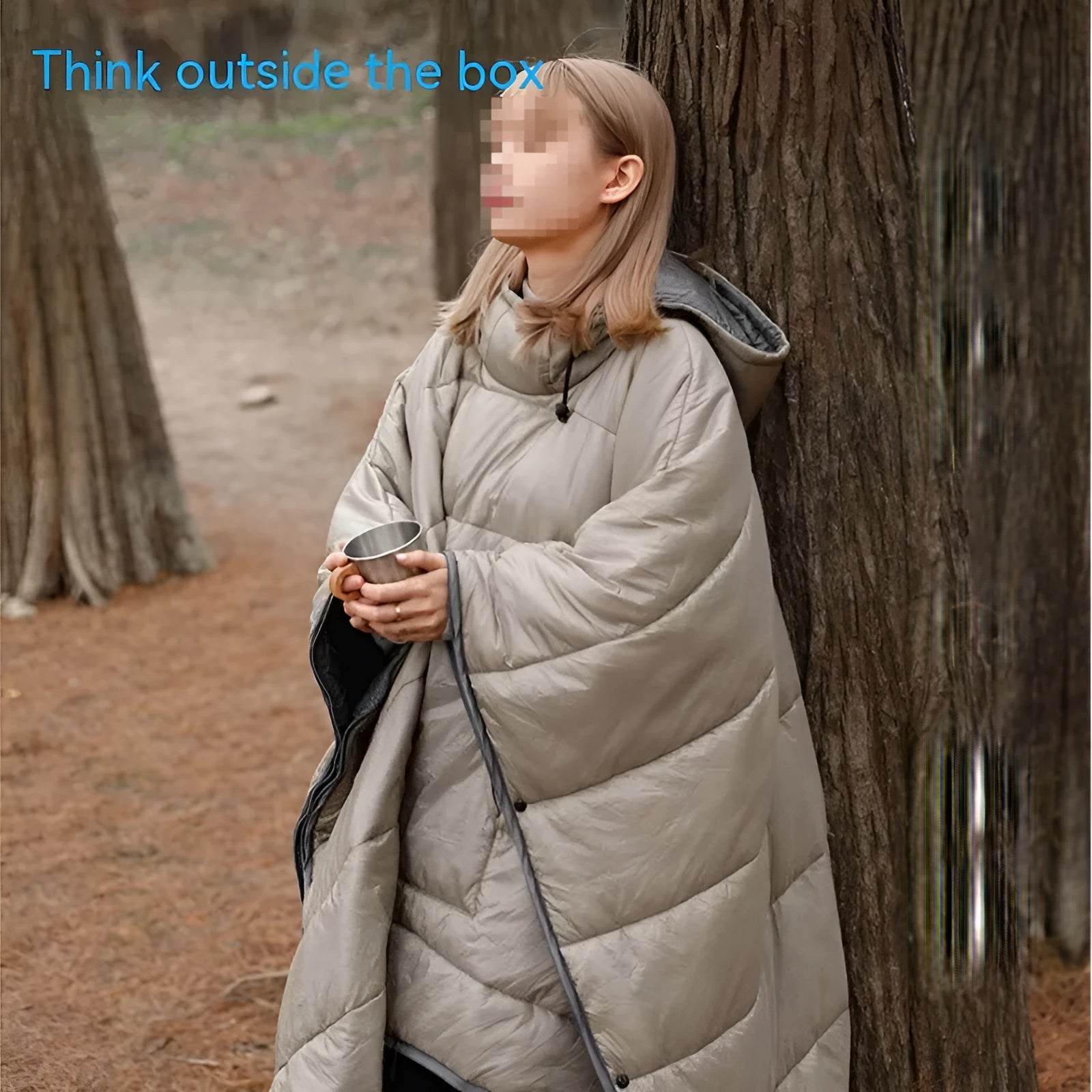 Outdoor cloak sleeping bag in Army Green or Grey, 200cm by 140cm nylon construction with hollow cotton filling