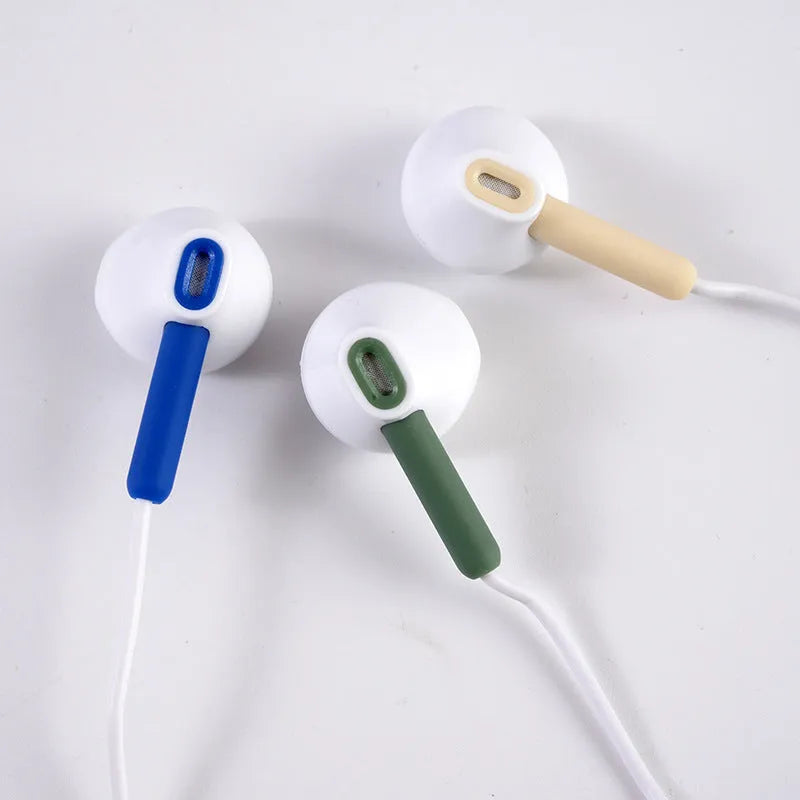 Wired cartoon student earphones with blue colour and round hole interface, in-ear design with ABS cable