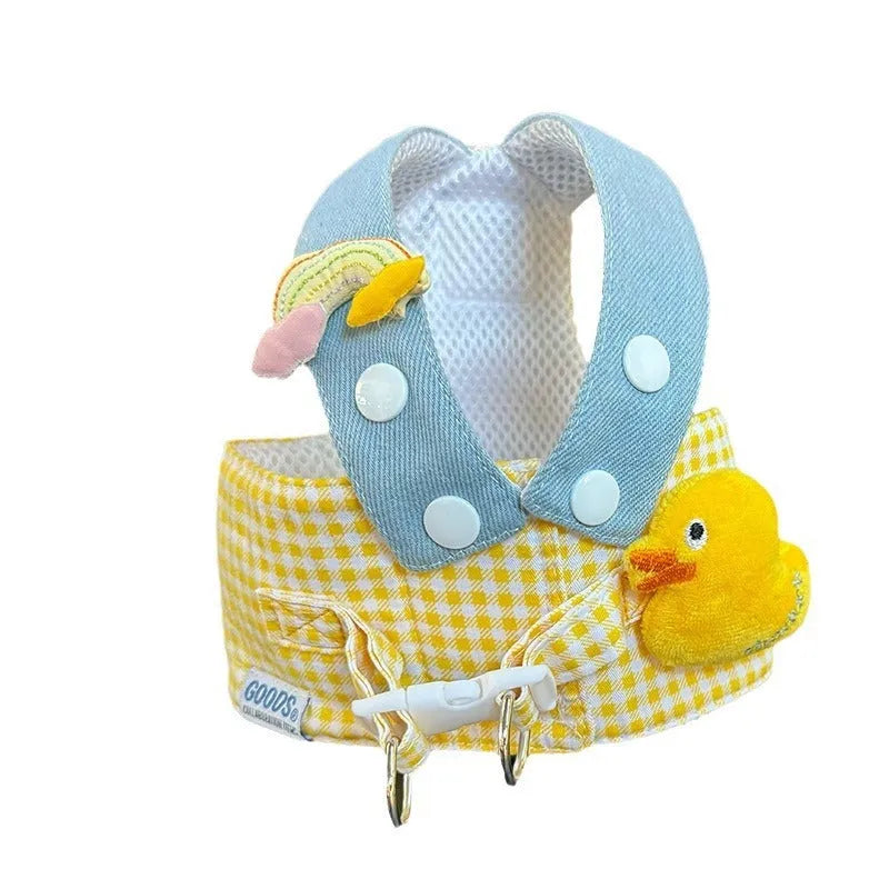 Three-piece pet harness and leash set with wire rope pulling rope and detachable cute hat