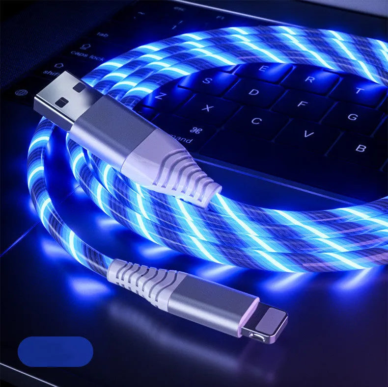 USB A to Type C and Micro USB fast charging cable with luminous streamer and aluminium alloy connectors