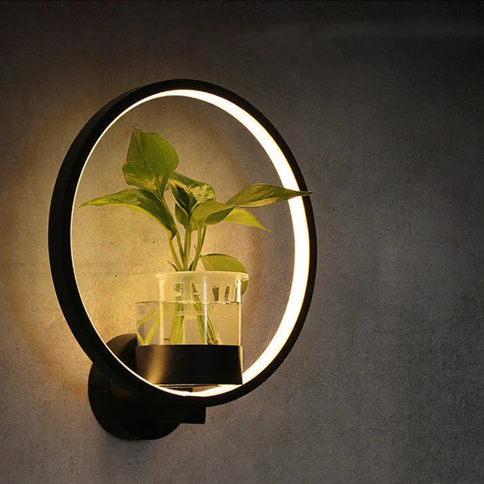 Decorative wall lamp with sandblasted iron finish, 30cm diameter, round shape, black colour, integrated LED strip
