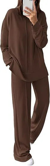 Women's long sleeve polyester jogging suit two-piece set in army green, shown in Asian size medium.