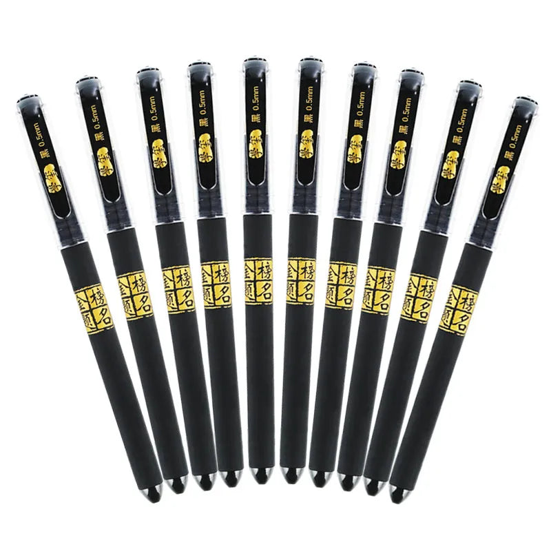Carbon black gel pen set for students, 8pcs, with black refill, plastic barrel, cap closure, and bullet or needle tip options.